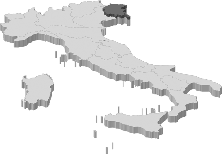 3D map showing the location of the Friuli region of Italy.