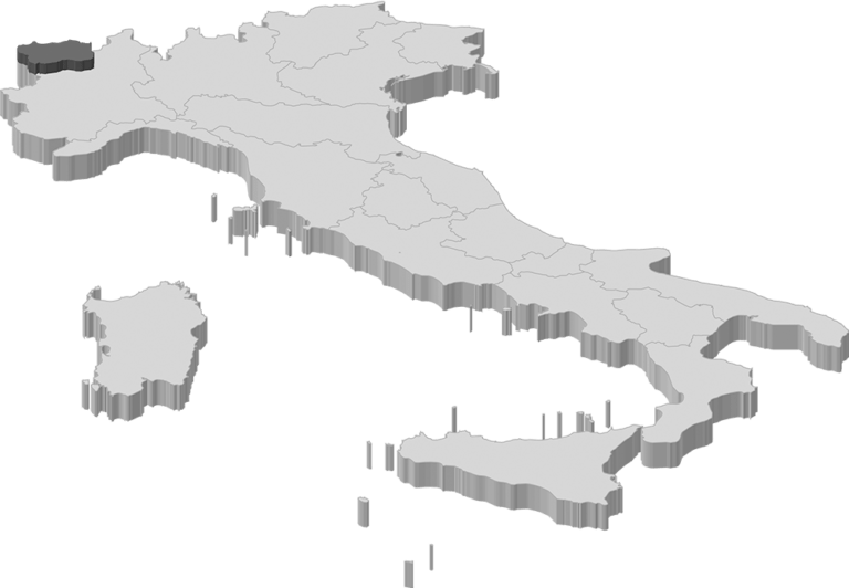 3D map showing the location of the Valledaosta region of Italy.